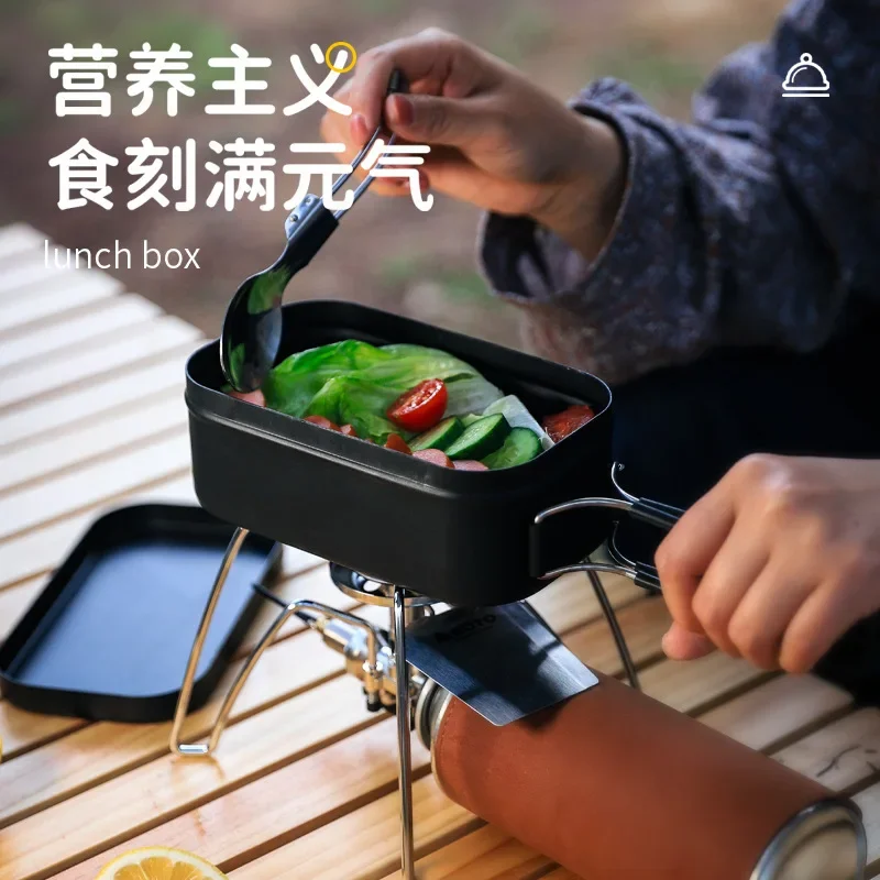 

Outdoor Camping Tableware Aluminum Tourist Lunch Box Portable Mess Tin BBQ Picnic Cookware Bowl Pan with Lid Equipment