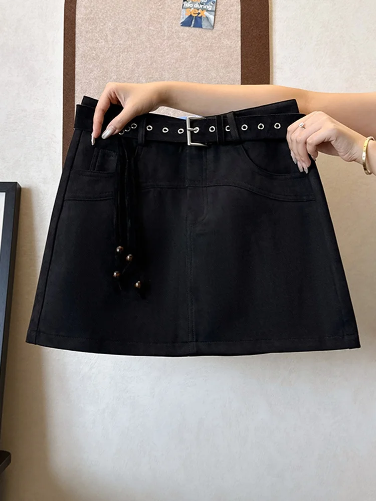 A-lijn rok met hoge taille Suède anti-licht rok voor dames Herfst Winter Nieuwe Sle Bodycon-rok ellfi-patroon