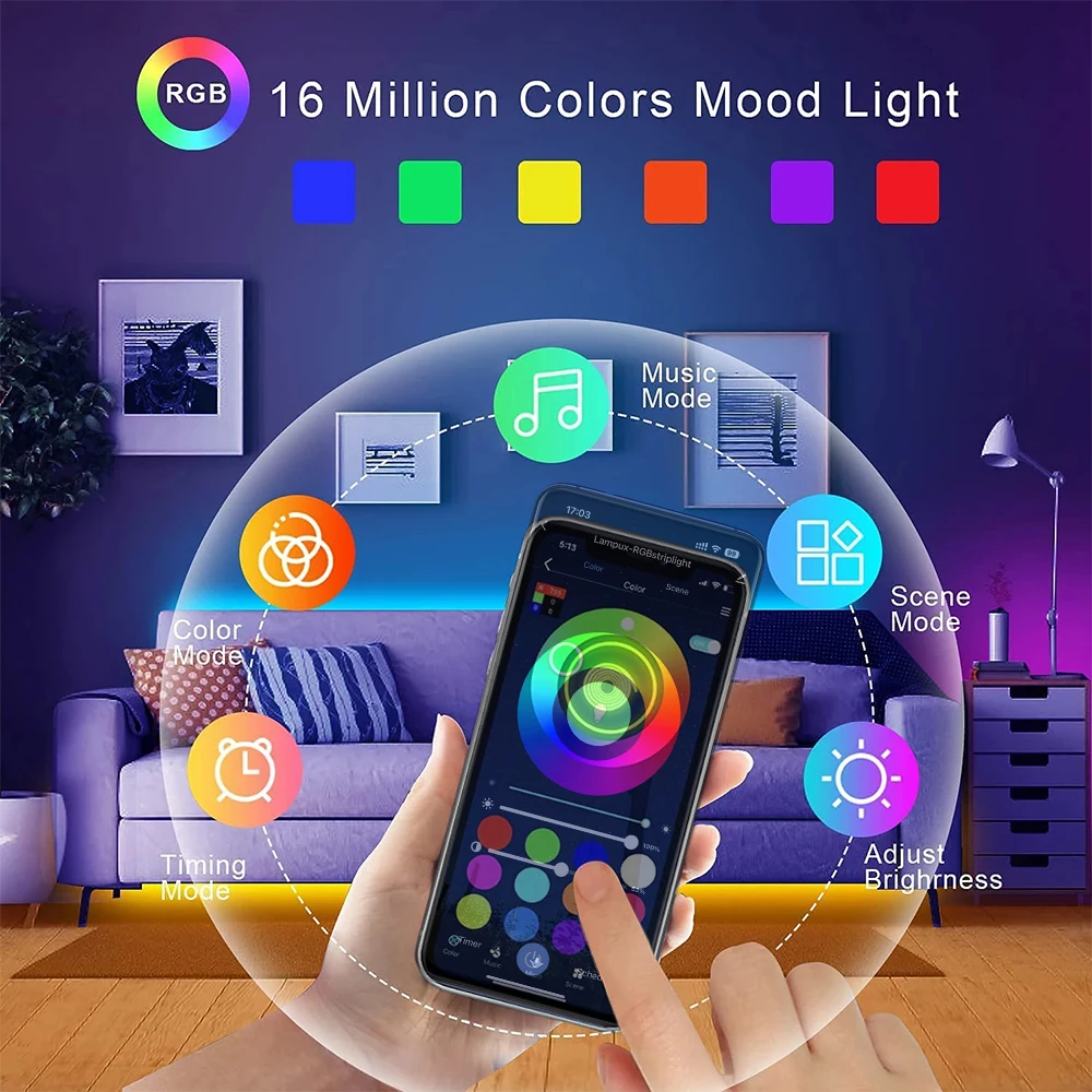USB Flexible 5050 RGB LED Strip Lights Tape APP Control Color Changing for Room Decoration TV Backlight Music Sync DIY Lighting image 4