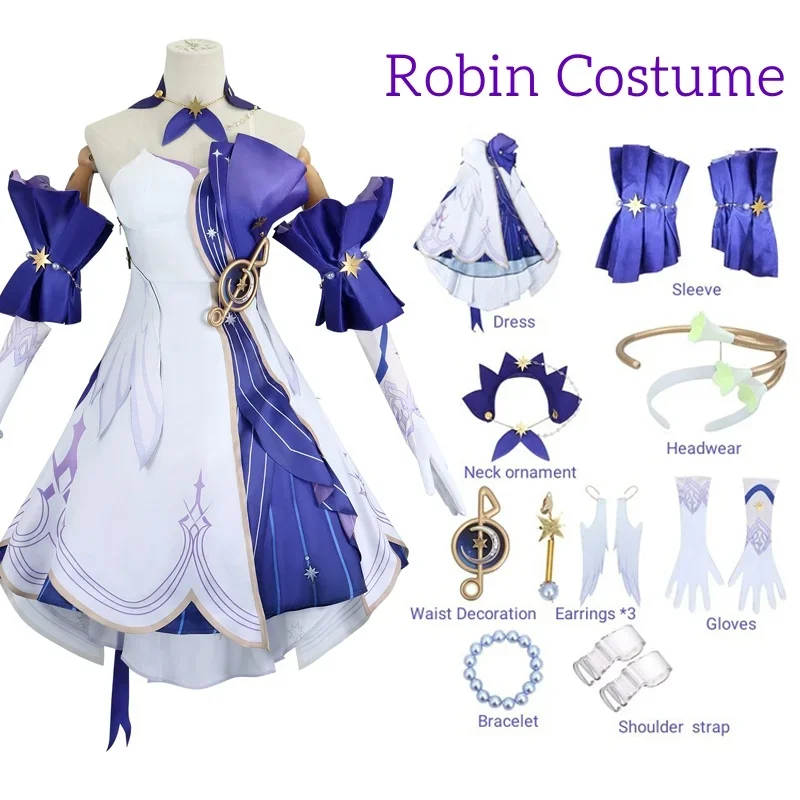 Robin Gioco Cosplay Honkai Star Rail Robin Costume Cosplay Anime 3D Stampa Abiti Parrucca Gioco di ruolo Uniforme Set completo per le donne Ragazze