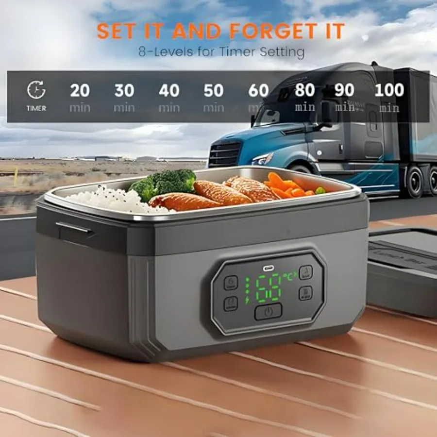 صندوق غداء كهربائي للبالغين - صندوق غداء كهربائي لاسلكي سعة 1.6 لتر بقدرة 24000 مللي أمبير في الساعة يعمل بالبطارية، تسخين 5 جوانب وحجز ذكي #4