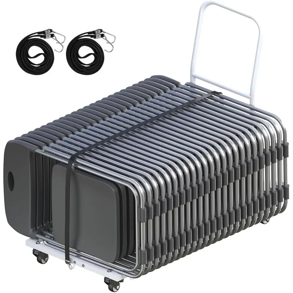 

Прочная тележка для стульев с колесами и веревками длиной 78,7 дюйма, грузоподъемность 300 фунтов, идеально подходит для мероприятий, белая.