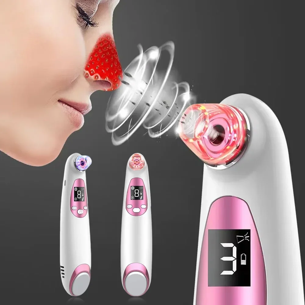 Aspiradora facial, herramienta extractora de comedones y acné, aspiradora de poros con pantalla LED, fuerza para toda la piel con compresa fría y caliente