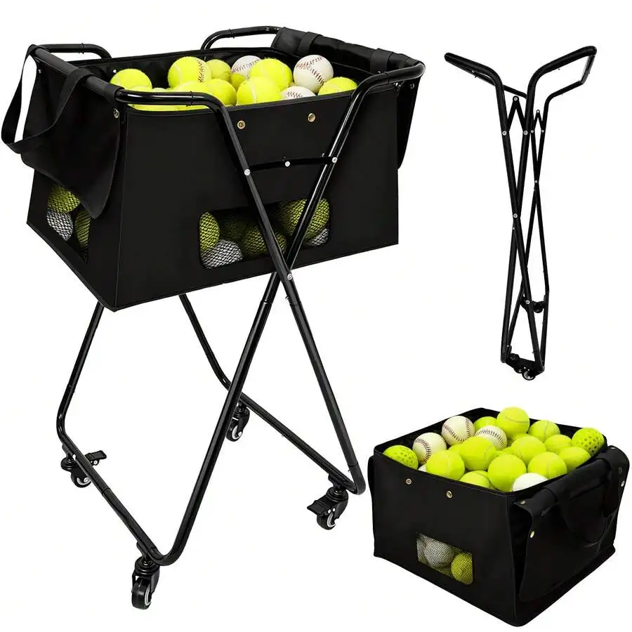 

Tennis Ball Hopper Cart With 4 Wheels,Foldable Large Capacity Pickleball & Tennis Ball Collector For Court Training, Coaching