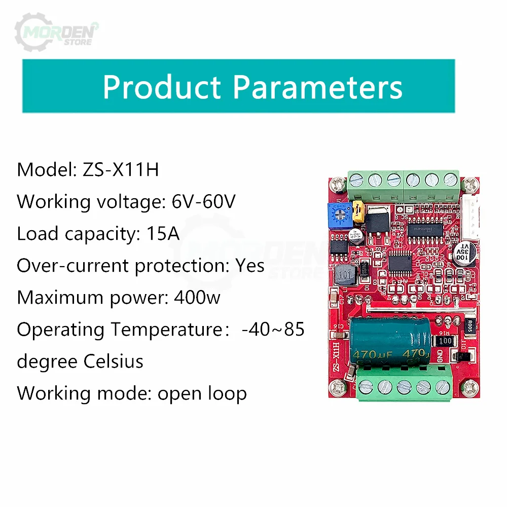 ZS-X11H 400W PWM 3 Phase DC 6-60V Brushless Motor Speed Controller Board PLC Motor Driver Hall 12V 24V 48V Single Capacitor