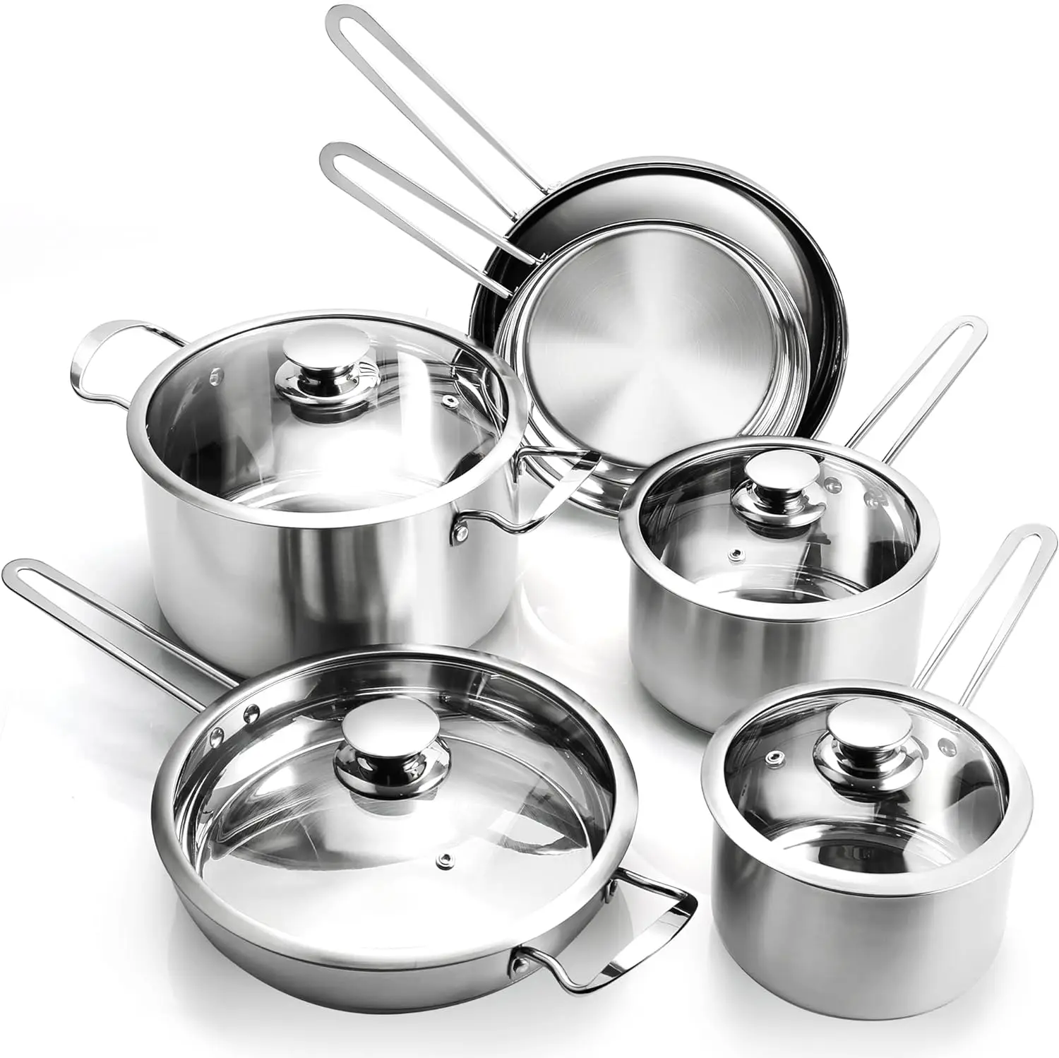 

6-Piece Pots and Pans Set, Stainless Steel Cookware Set with Stay-Cool Handles, Kitchen Utensils Set, Non-Toxic Cooking Set, Dis