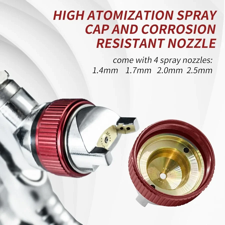 مسدس رش الهواء HVLP Gravity Fed مع فوهات 1.4 1.7 2.0 2.5 مم وأكواب طلاء للاستعمال مرة واحدة 650 مل لتطهير السيارات وH