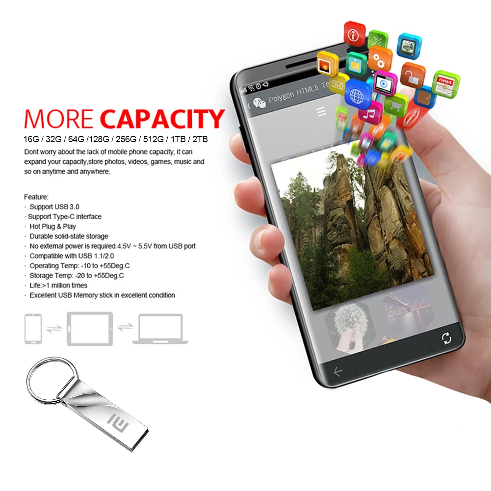 محرك فلاش Xiaomi 2 تيرا بايت USB 3.2 عالي السرعة لنقل بيانات الهاتف محمول قلم معدني محرك TypeC بندريف مقاوم للماء SSD تخزين الكمبيوتر