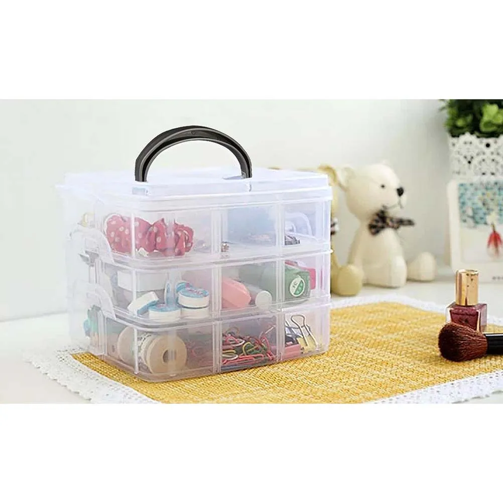 

3 Layer 18 Grid Jewelry Storage Box Transparent 15X15X13Cm Adjustable Compartments 7.5X5X3.5Cm Removable Dividers Clear