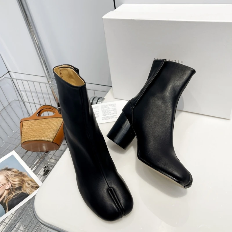 

Осенне-зимние новые ботинки из натуральной кожи Crop - Toe heel thick horse iron sabot свинина короткие ботинки мягкая кожа черные чоботы chesier на каблуке каблуки топ-пятки для женщин