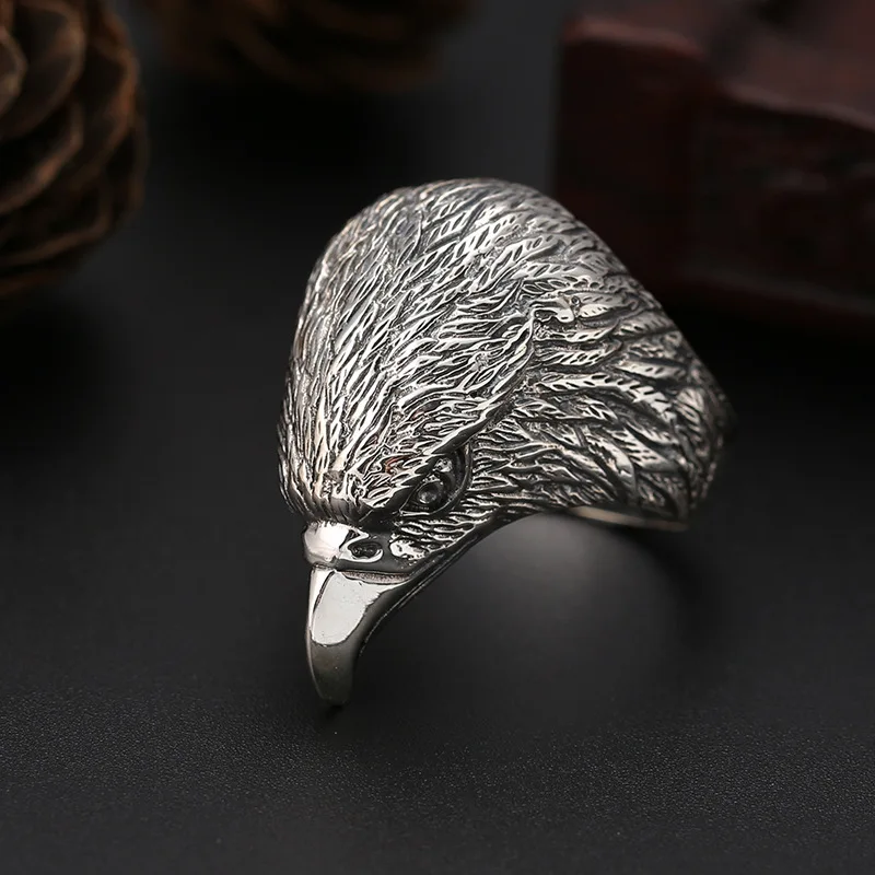 S925 sterling silver fashion retro ornament popular personalized eagle head ring trendy men's Thai silver forefinger ring