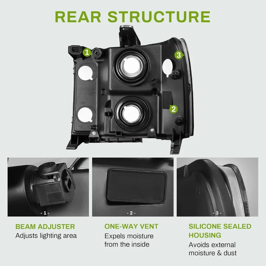 مجموعة المصابيح الأمامية متوافقة مع 2007-2013 جي إم سي سييرا 1500/2007-2014 سييرا 2500HD 3500HD عدسة شفافة للإسكان الأسود (السائق و