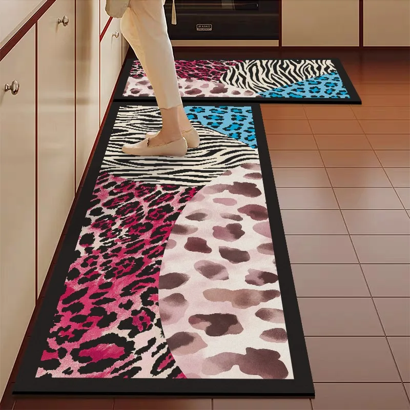 Leopard Print Kitchen Floor Mats Light Luxury Non-slip Carpet Scrubable Pvc Oil-proof Waterproof Rugs Long Mat Коврик Для Кухни