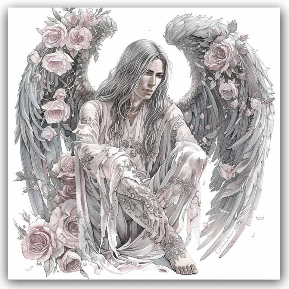 Pintura de Diamantes 5D DIY del Arcángel Chamuel, Mosaico de Diamantes Cuadrados y Redondos, Bordado de Alas, Retrato Religioso para Decoración del Hogar ﻿
