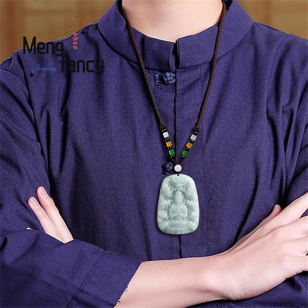 Natural Myanmar A-goods Jadeite Nine Dragons Guanyin Pendant Exquisite Handicraft Buddhist Amulets Fashion Jewelry Holiday Gift