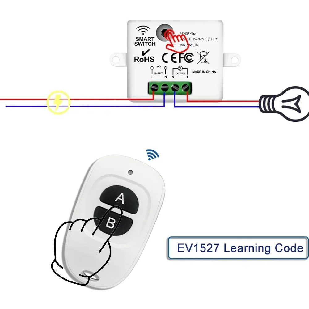 AC Remote Control Switch 220V 10A Relay Controlle Mini Round Button Wall Panel Switch Remote Control For LED Lamp