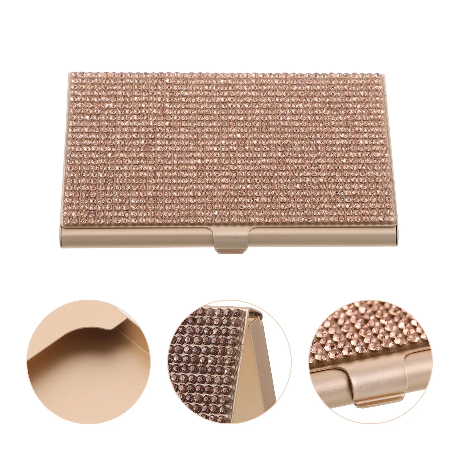 

Portable Business Card Organizer Metal Card Holder Case Rose Gold Aluminum Alloy Desktop Storage for Office and Meetings