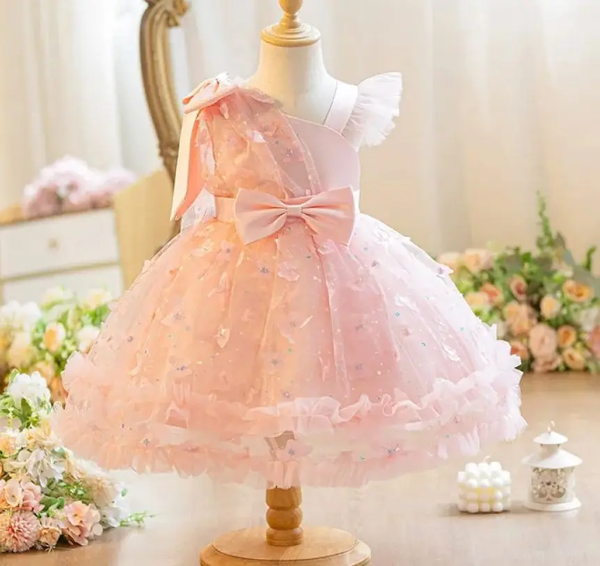 Flower Girl Puffy Dresses Butterfly Cute Girly clothes Children Party Dress Kid's Clothing from 1 to 5 Years