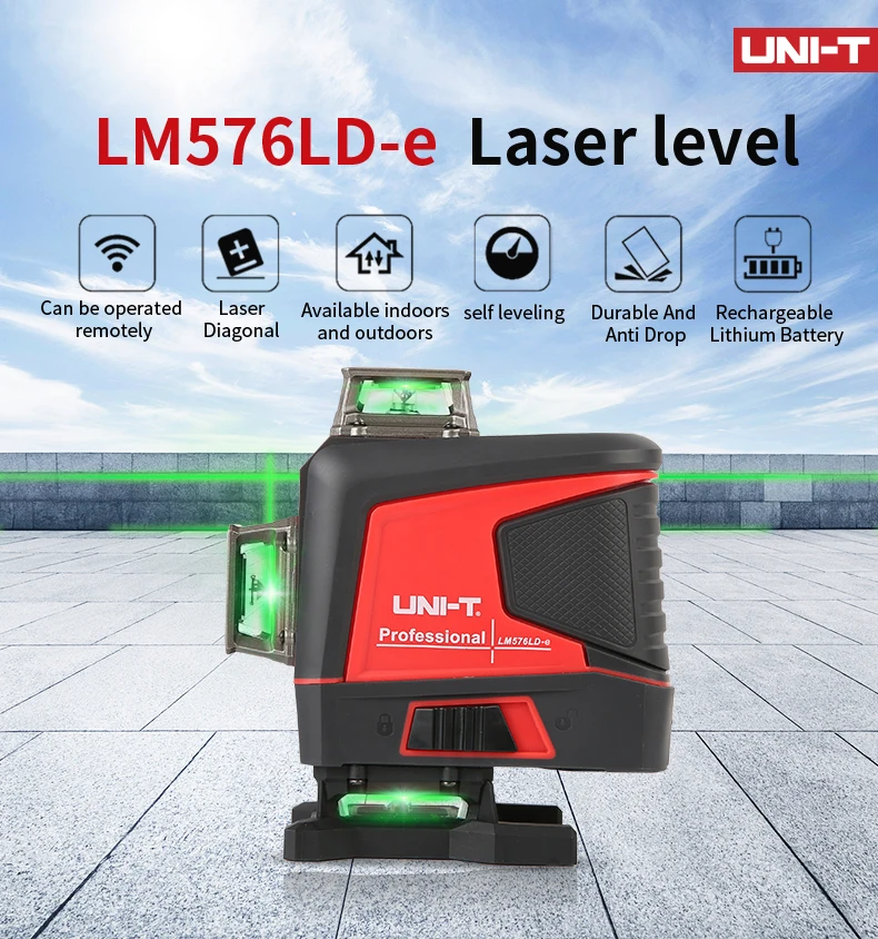 UNI-T LM576LD-e green Laser Level 3D 12-Line Wall sticking instrument Self-Leveling Remote Control Indoor Outdoor Auxiliary Tool