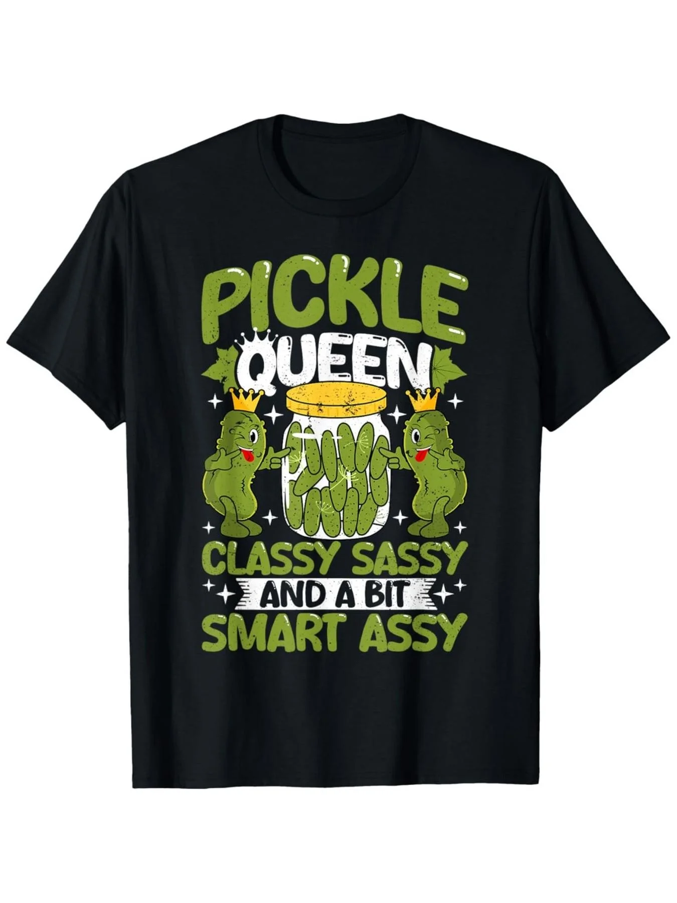 Men's Funny Vintage Graphic Funny Pickle Queen Classy Sassy And a Bit Smart Assy Dill Pickle Print T-Shirt - Comfort Fit Crew Neck, Ultra Soft Breathable Tee Suitable for Casual Wear And Themed Parties