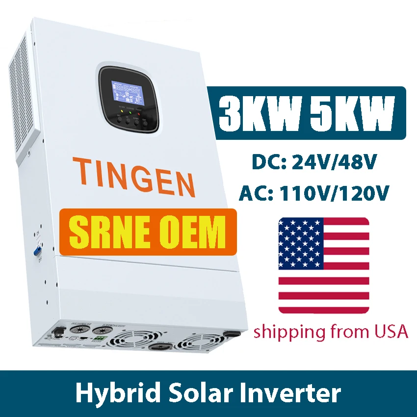 

3KW 5KW Солнечный гибридный инвертор чистой синусоидальной волны от сети 24V/48V до 110V MPPT PV Max 500V Вход 80A PV Ток зарядки SRNE OEM