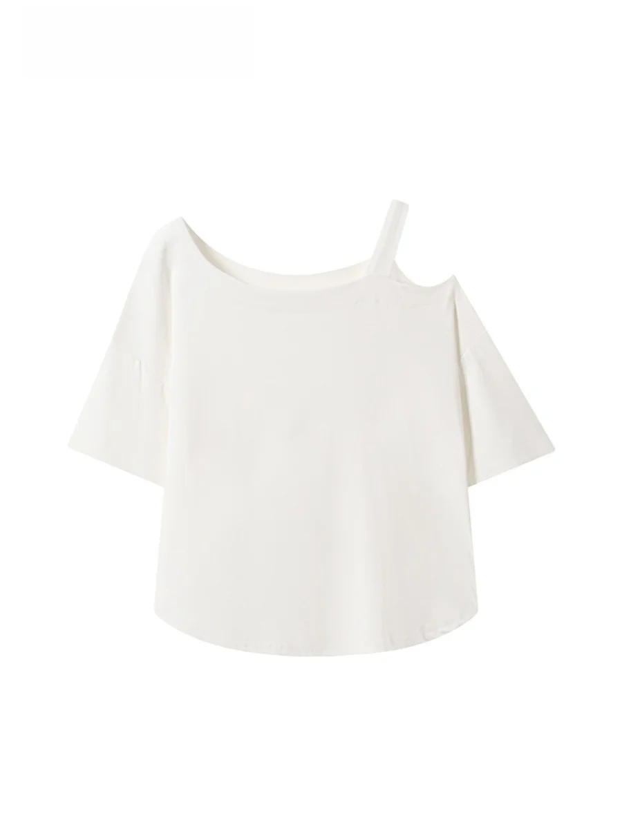 

Unique Exquisite Shoulder-baring Short Sleeve T-shirt Women's plus Size Summer Slimming Top Casual Comfortable Polyester Fiber