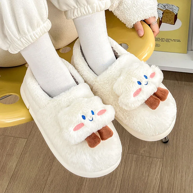 

2024 New cute clouds cotton slippers women's winter flat bottom indoor home men's long plush warm cotton slippers