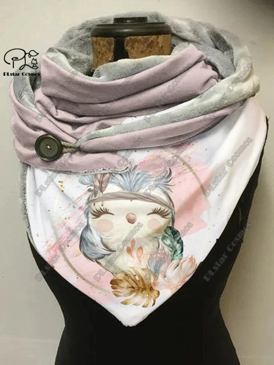 3D printed animal series cute owl funny pattern female warm shawl spring and winter small triangle scarf M-3