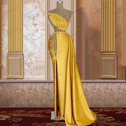 Pretty Evening Dresses Satin Prom Dress Beading Appliques Sleeveless Backless Robes For Party Vestidos De Gala Customized 2025