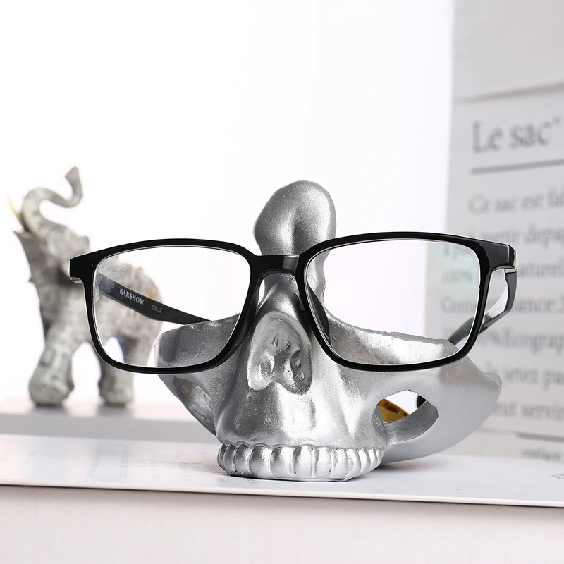 Support de lunettes tête de mort, ornements de bureau, porte-clés, sculptures pour entrée, artisanat en résine, boîte de rangement créative, décoration de la maison