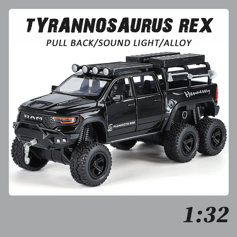 Off-road vehicle 1/32 Trucks Tyrannosaurus Rex 6X6 Alloy Diecast Metal Simulated collectibles removable soundlight model toy boy