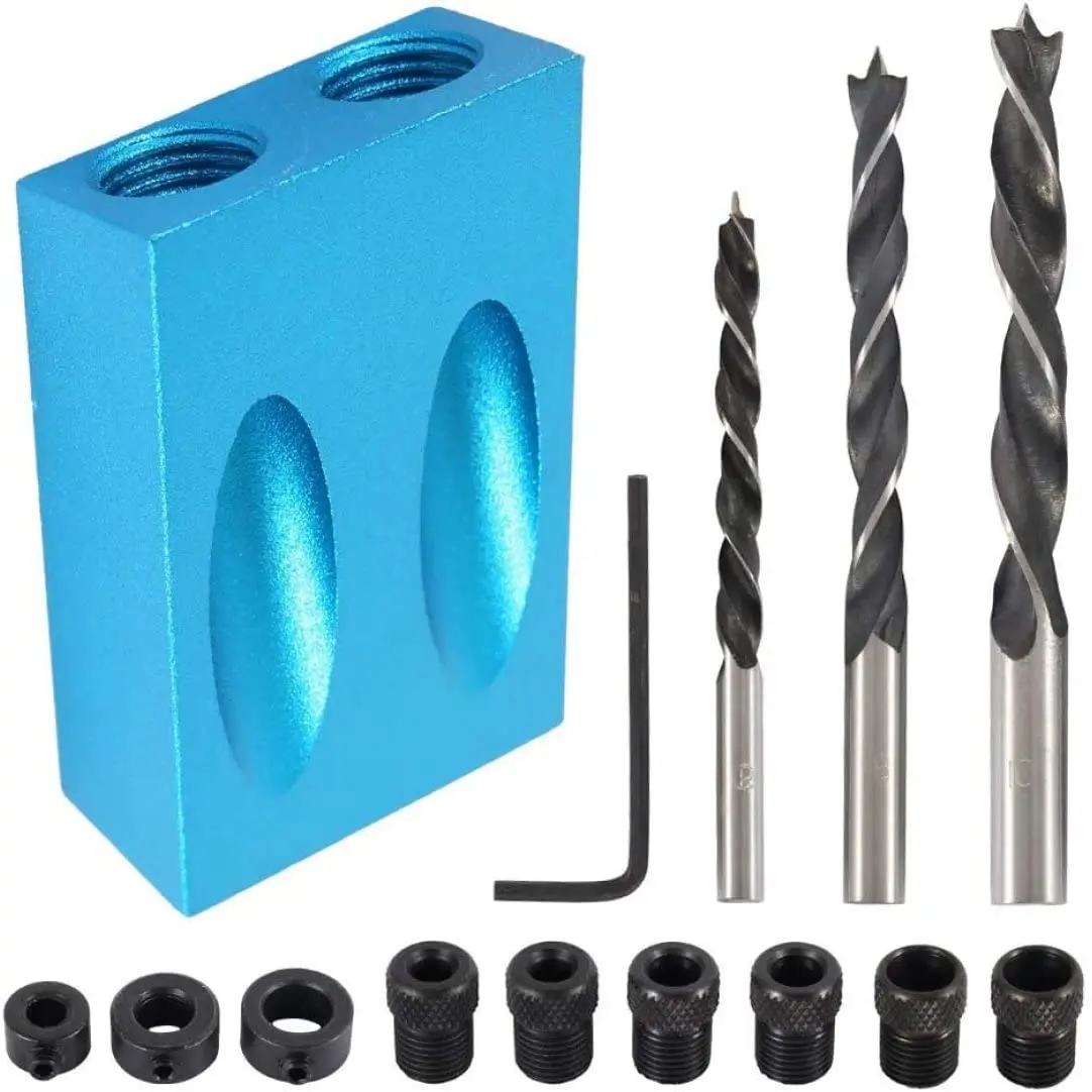 

SenNan Pocket Hole Jig Kit 15 Degree Angle Drill Guide Set Woodworking Oblique Hole Locator Drill Bits Hole DIY Carpentry Tools