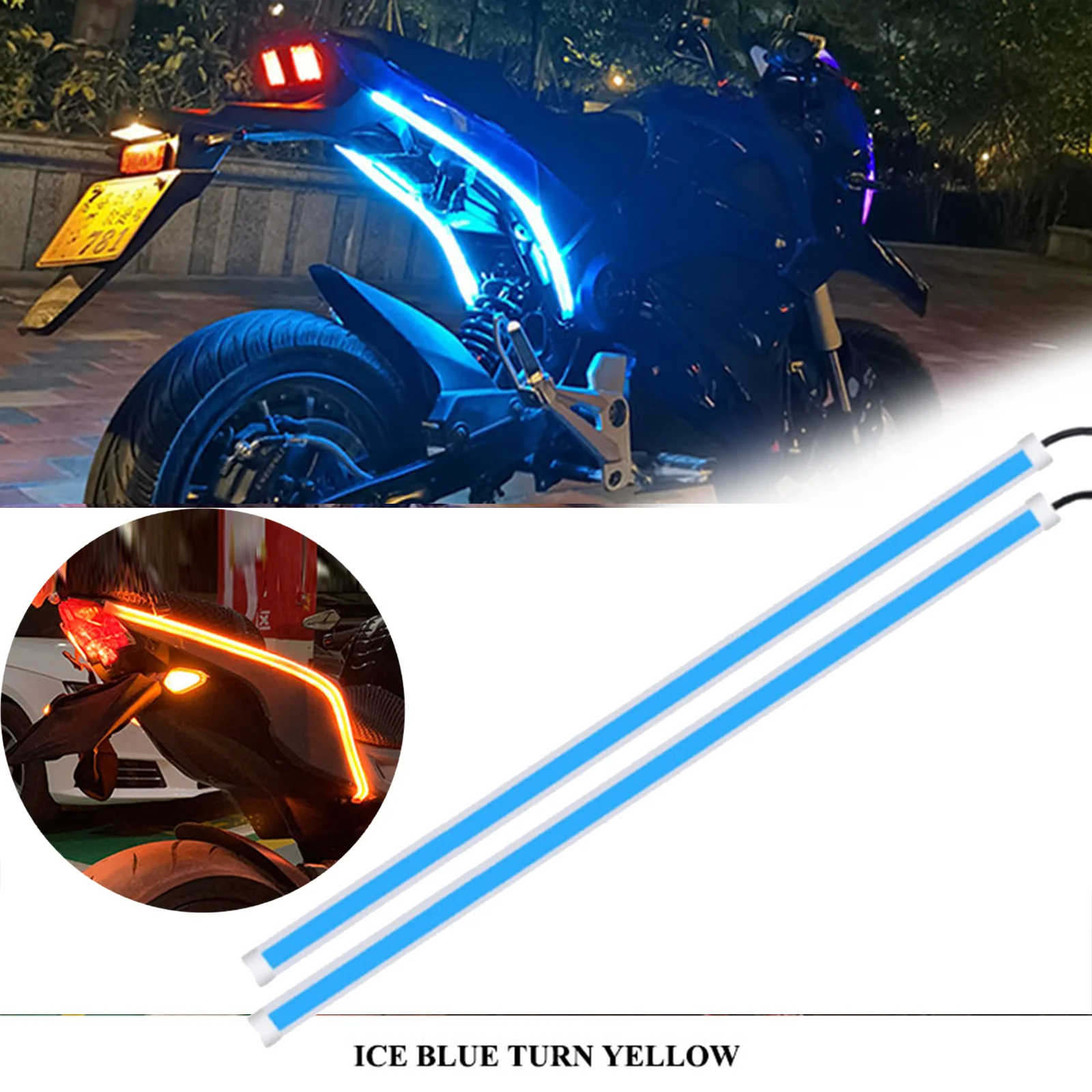 2Pcs Motorcycle Turn Signal Lamp LED Daytime Running Lights Tail Light DRL Waterproof Decoration Strip Motor Brake Flowing Light