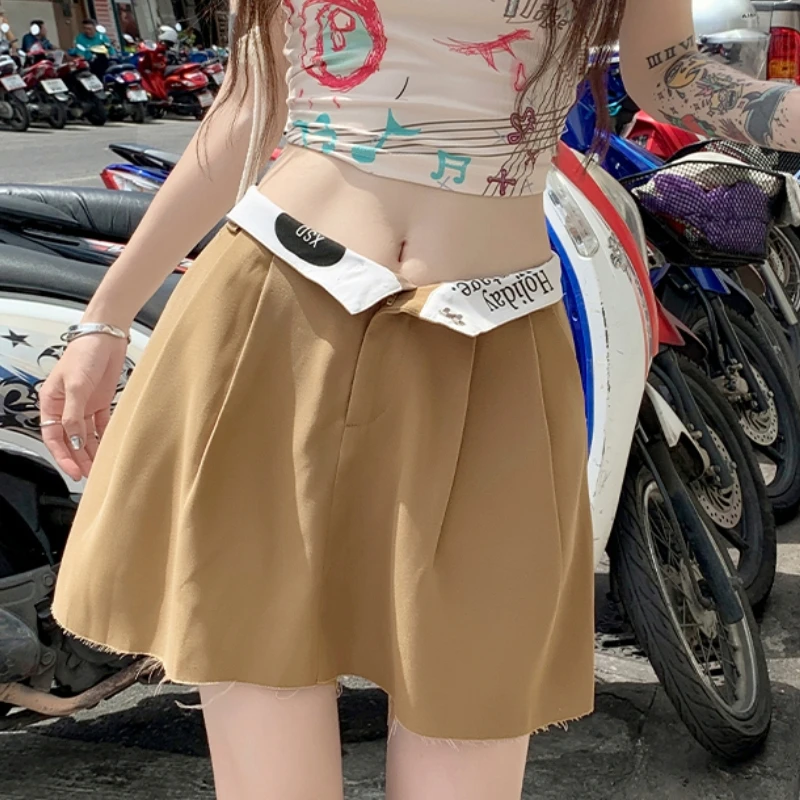 

Vintage Skirt with Two Wearing Ways and Inner Lining Waistline Can be Folded and Pleated Casual Style