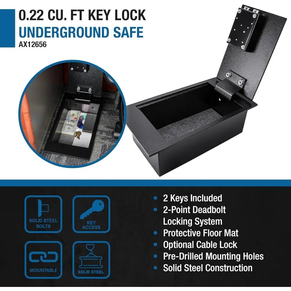 Caja fuerte de piso oculta compacta de 0,22 pies cúbicos: sistema de bloqueo de doble perno incorporado de acero para una mayor seguridad