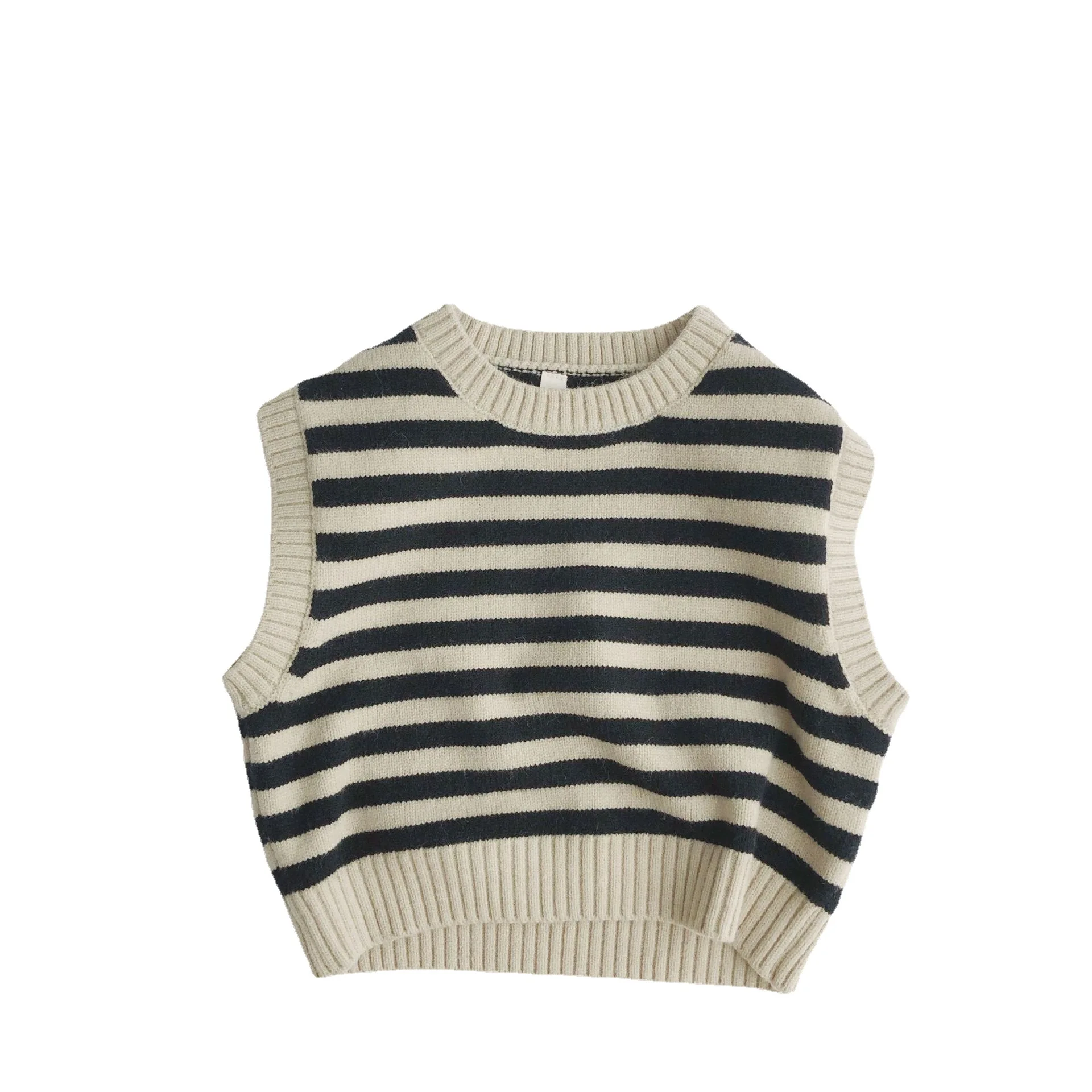 

2025 Autumn / winter Korean-style children's striped vest pullover for both boys and girls, new striped round-neck cotton vests