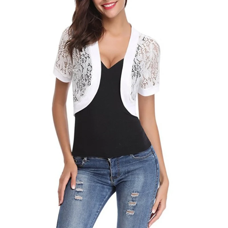 Lady Short Cardigan Fashion Small Coat Women Summer  Casual Thin Lace Shawl Wrap Short Sleeve Bolero Jacket Shrug