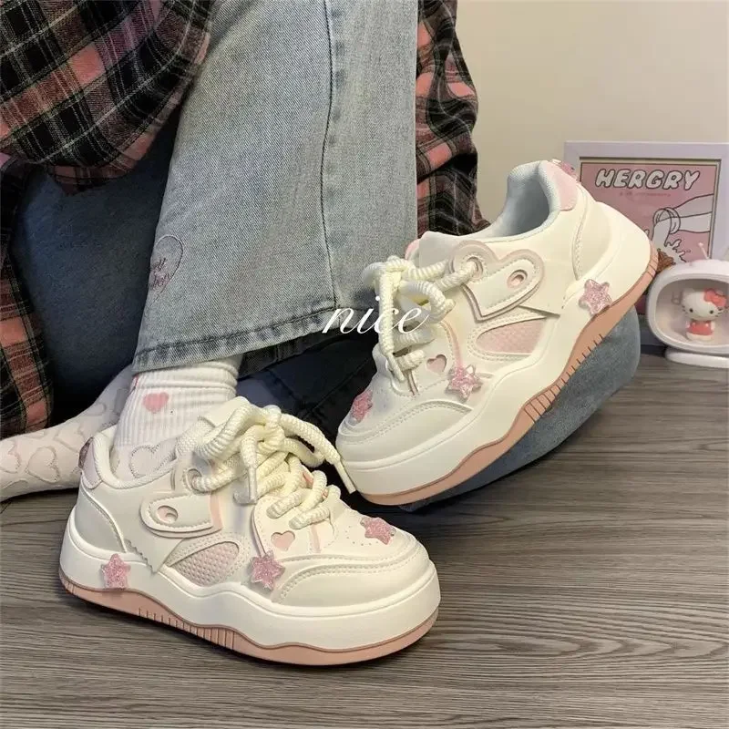 Pink Platform Female Sneakers Skateboard Kawaii Women Shoes Tennis Flats Casual Basket Korean Vulcanize Spring Summer 2024