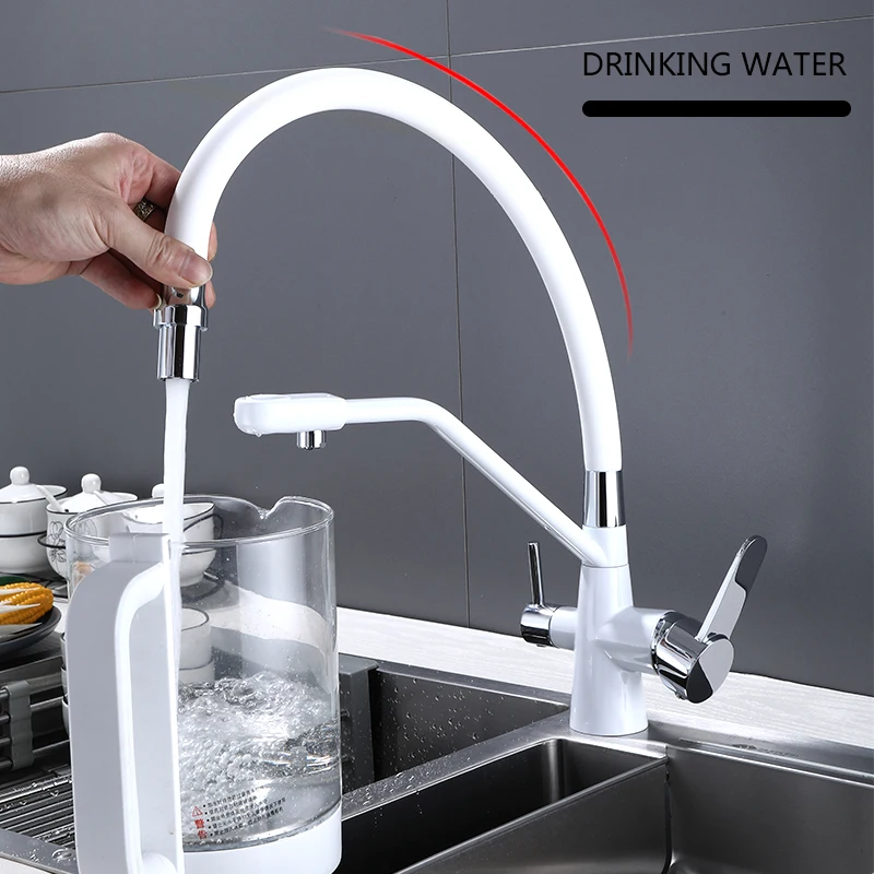 Brass Filtered Pull Out Kitchen Faucet Rotatable Water Filter    Hot Cold Mixer Crane  Down Style