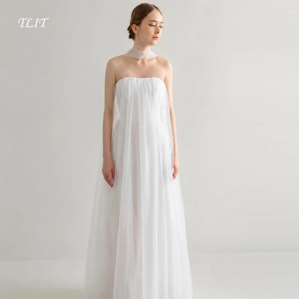 

TLIT Simple Wedding Dress Ivory Strapless Sleeveless Shawl Tulle Korea Photo shoot Bridal Reception Gown Custom Made 2026