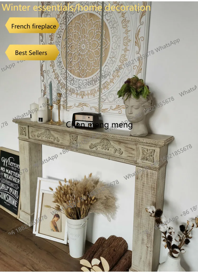 A95 American European Vintage Solid Wood Fireplace Decor Cabinet Store Display Shooting Prop for Wedding Floral Home Wall