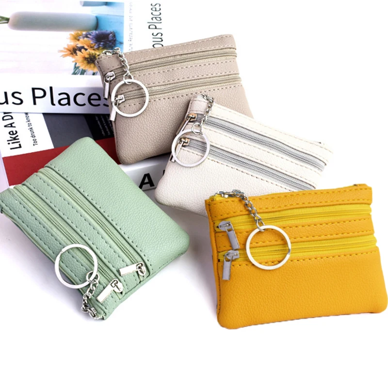 Fashion Candy Color Leather Women Wallet Clutch Two Zip Female Short Small Coin Purse Brand New Women Soft Mini Card Cash Holder