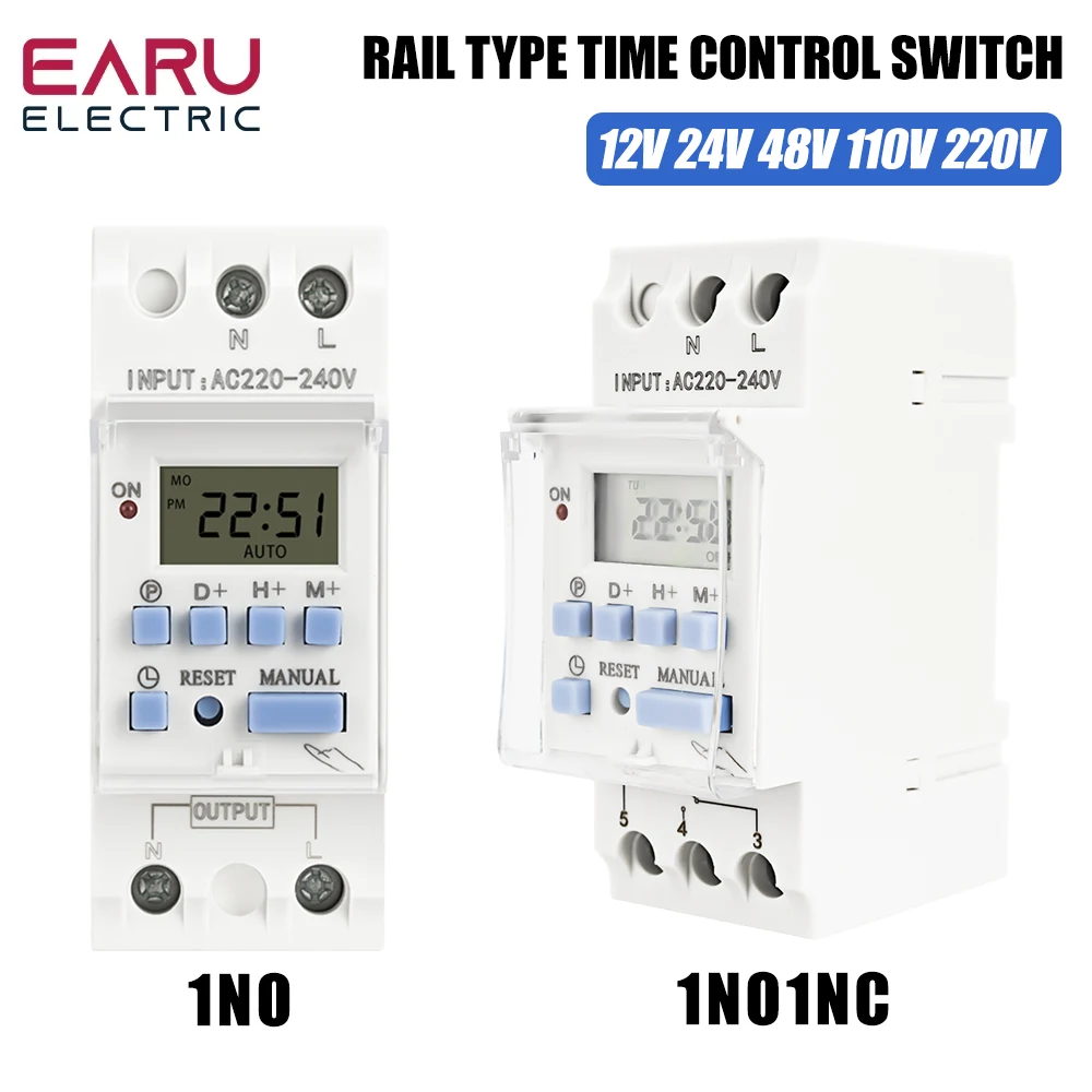 AC 220V 230V 110V DC 12V 24V 48V 15A 30A THC15A Din Rail Weekly 7 Days Programmable Digital Time Switch Relay Timer Controller