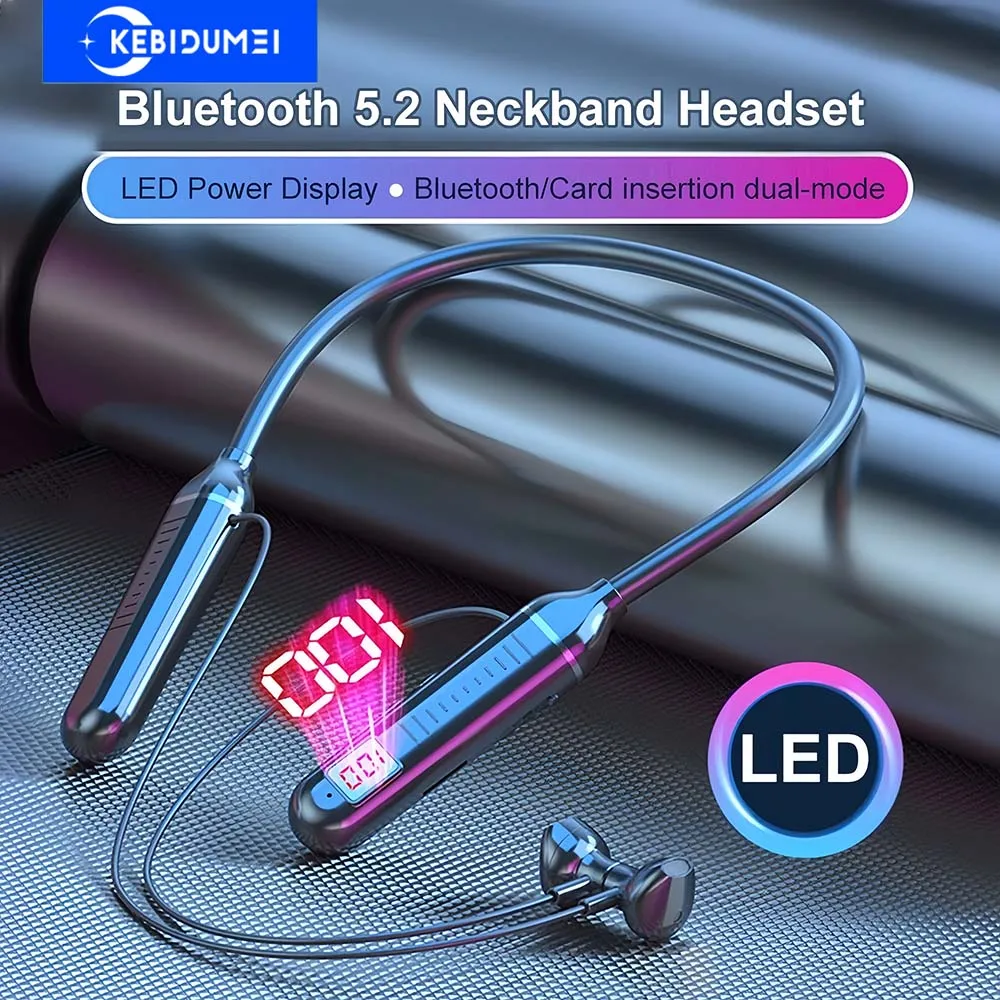 سماعات بلوتوث 5.2 سماعات بشريط حول الرقبة TWS سماعات لاسلكية HiFi ستيريو LED شاشة ديجيتال وضع مزدوج سماعات أذن مقاومة للماء