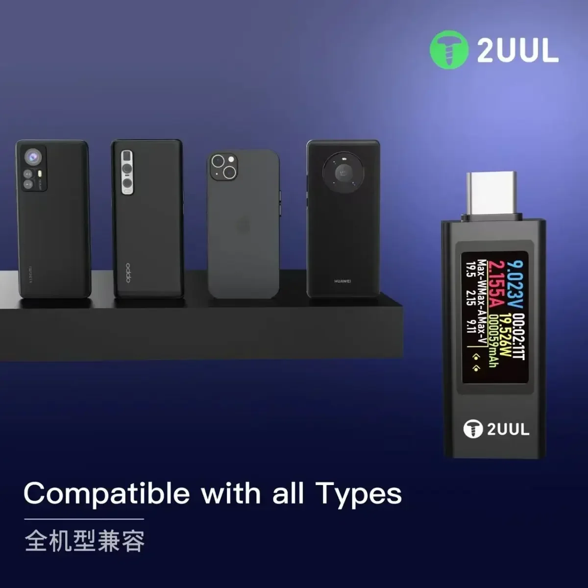 

2UUL PW21 Mini Charging Mate Detector Bidirectional Current Detection Measurement of Charging For Mobile Phone Charging Tools