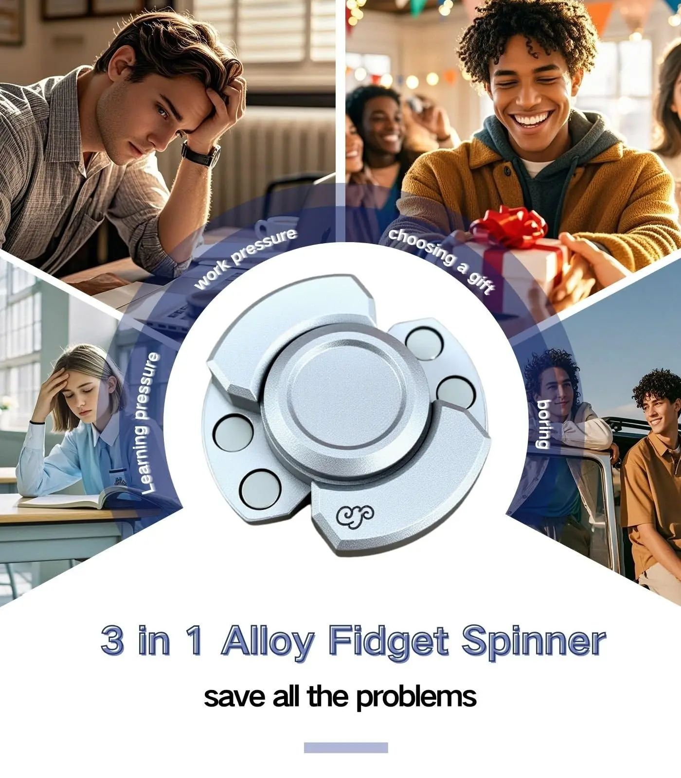 3-in-1-Fidget-Spinner aus Legierung, extrem leise, hohe Geschwindigkeit, Klick-Slide-Drehmodi, Stressabbau-Spielzeug für Erwachsene, tragbares Fokus-Gadget