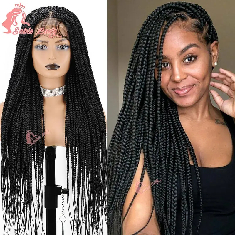 

Full Lace Front Box Braided Wigs Synthetic Square Knotless Box Braids Wig for Black Women 36inch Lace Frontal Braiding Wigs