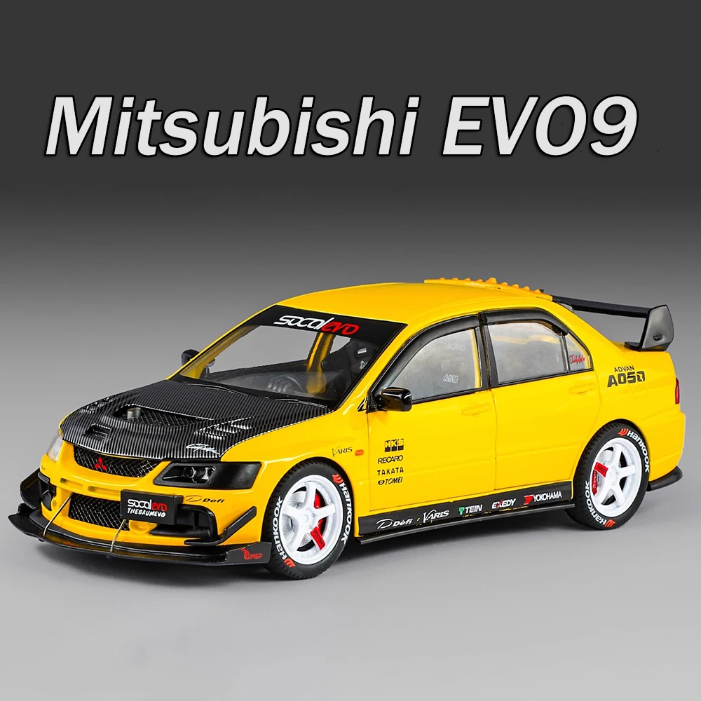 1:24 Mitsubishi EVO9 GTR-R34 Giocattoli Auto Modelli in metallo Ruota Tirare indietro Auto in miniatura Simulato Veicoli interni Decorazione della tavola