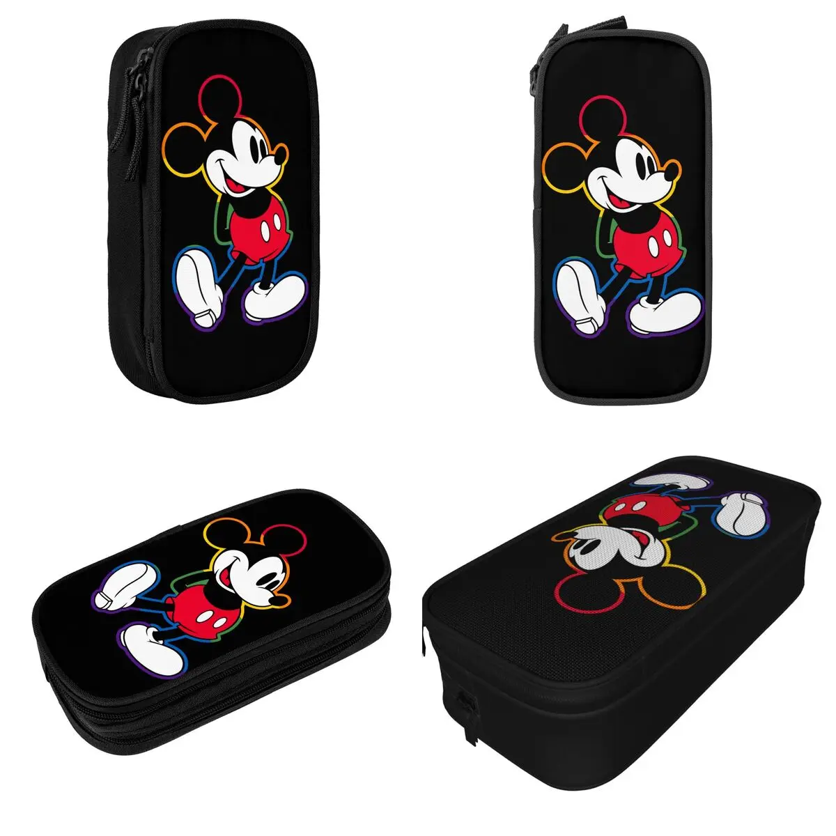 Imagem -02 - Estojo de Lápis Kawaii Mickey Rainbow Dupla Camada Grande Capacidade Acessórios de Escritório Desenhos Animados Engraçados Caixa de Presente