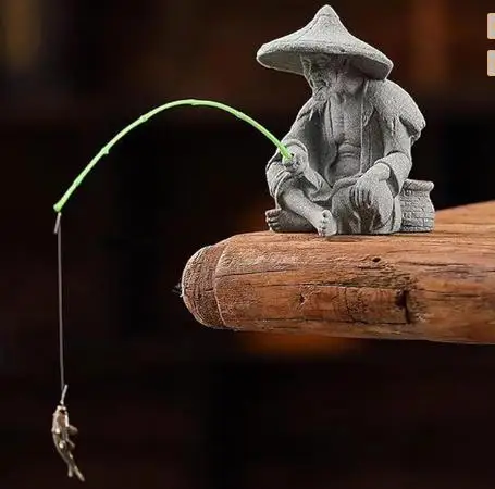 

Mini Resin Sitting Fisherman Sculpture Asian Zen Garden Ornament Fish Tank Bonsai Aquarium Decoration Mini Fisherman Figurine